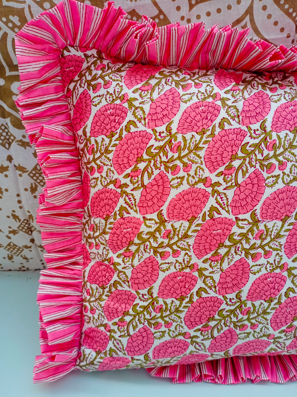 Indian Hand Block Cotton Handmade Cushion Cover Cotton Sofa Decorative Cushion Pillow Cover Cushion Case 16" X 16" Inch