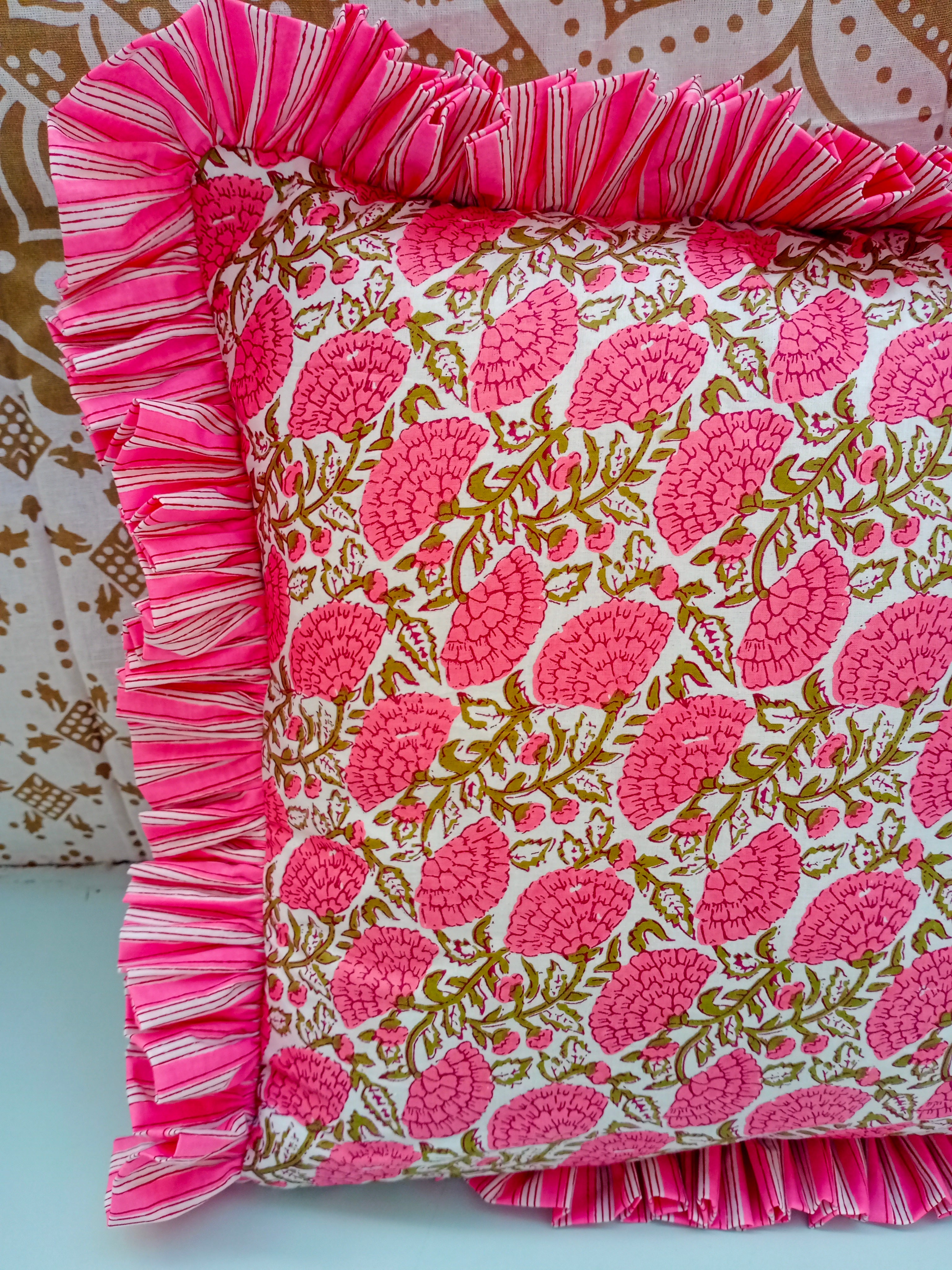 Indian Hand Block Cotton Handmade Cushion Cover Cotton Sofa Decorative Cushion Pillow Cover Cushion Case 16" X 16" Inch