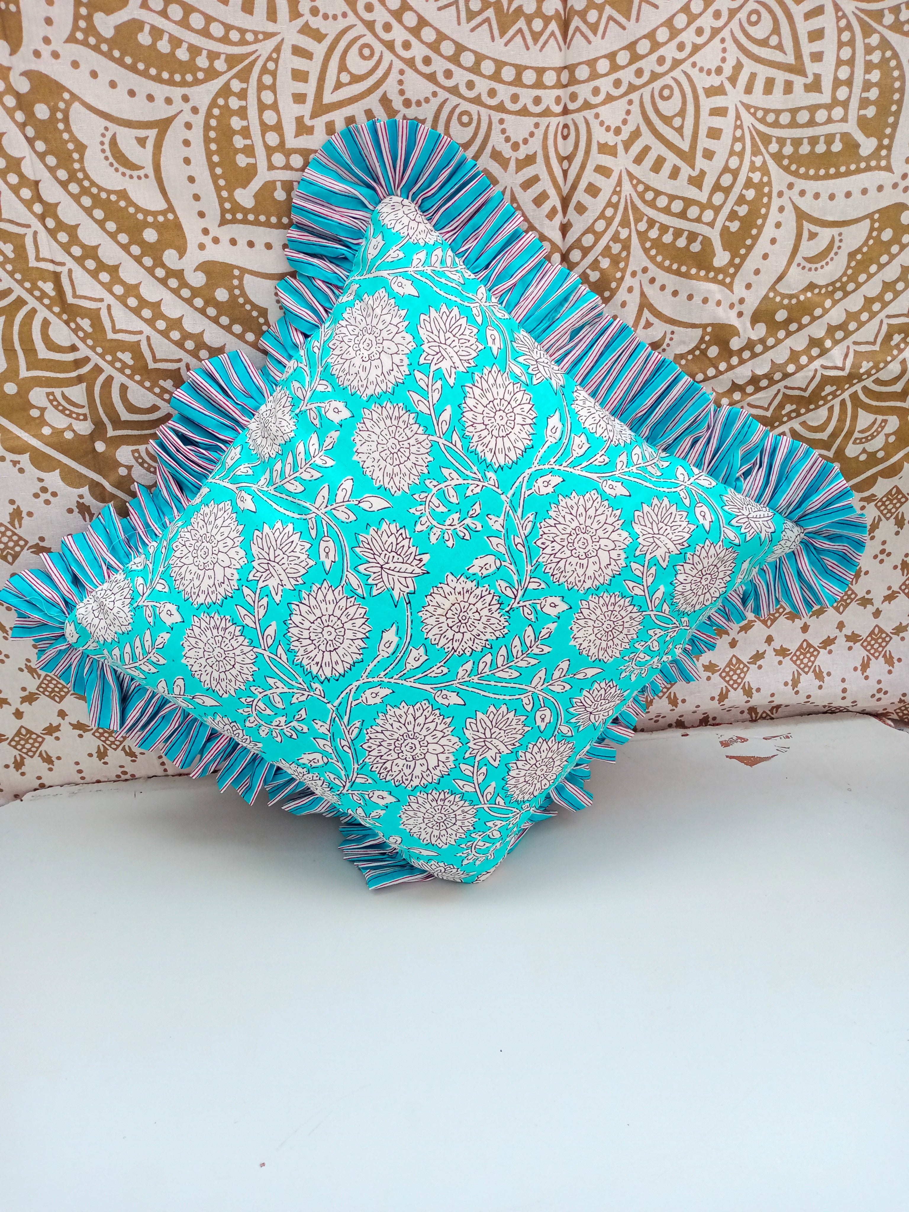 Indian Hand Block Cotton Cushion Cover 16" X 16" Inch