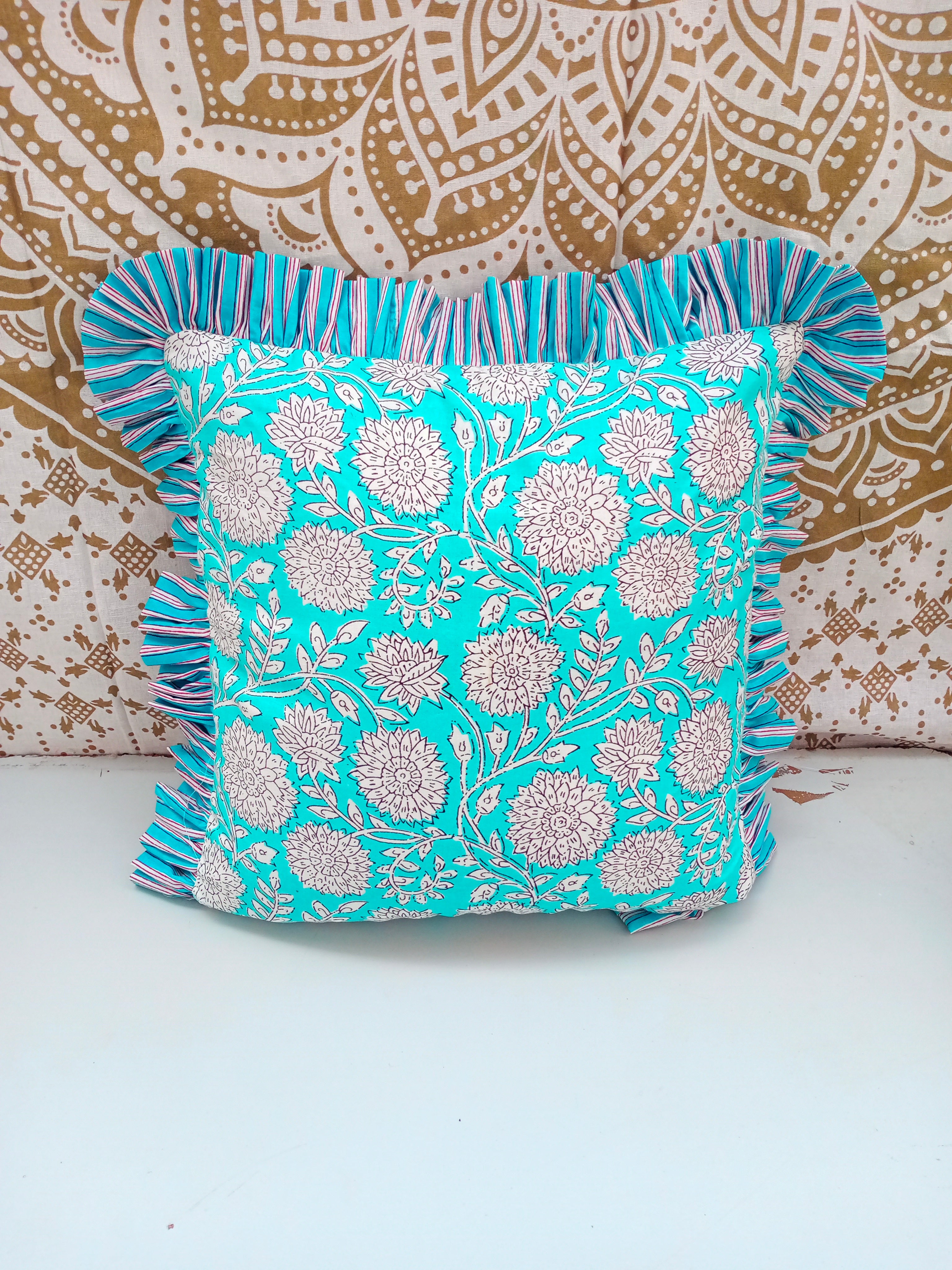 Indian Hand Block Cotton Cushion Cover 16" X 16" Inch