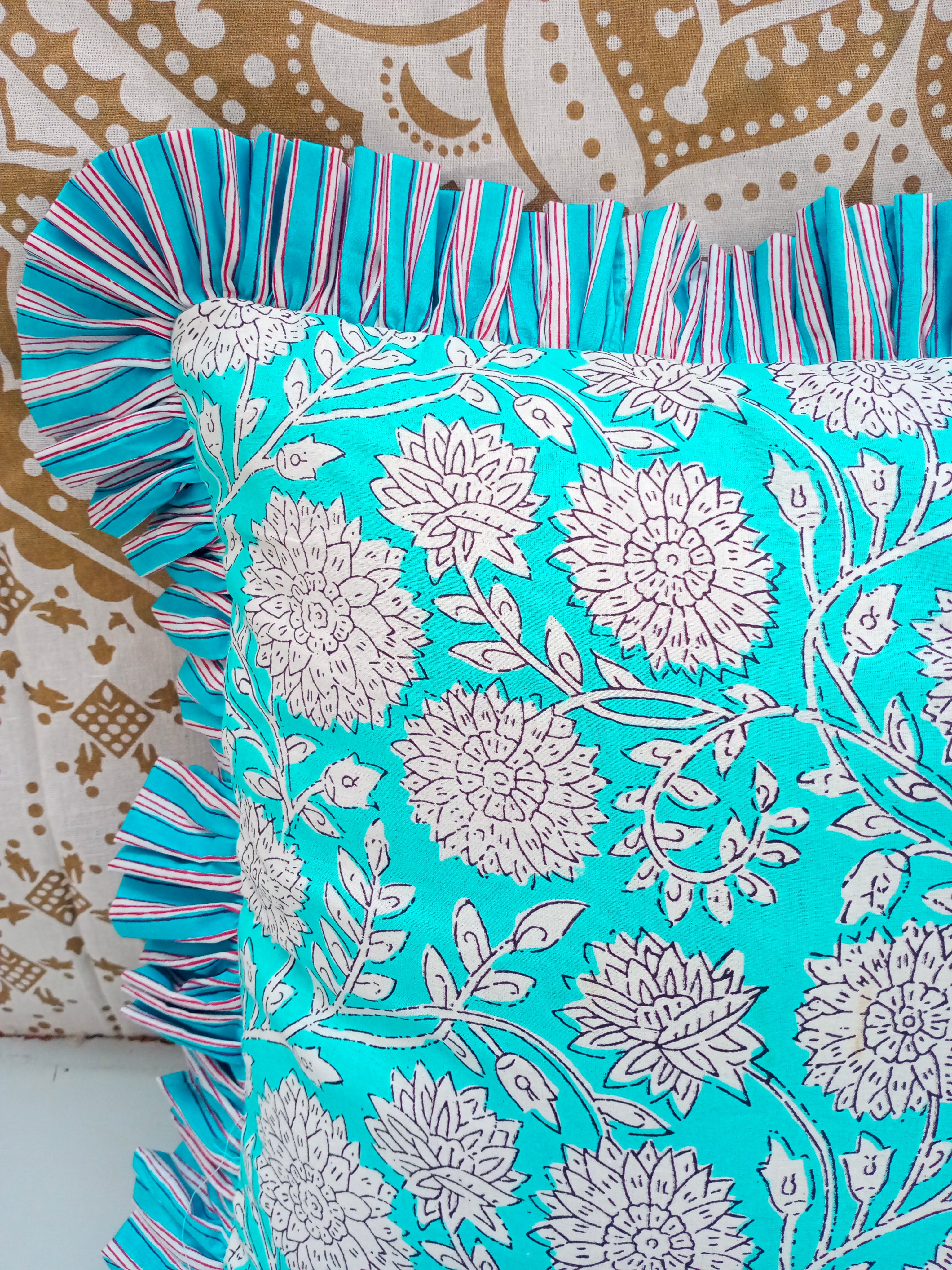 Indian Hand Block Cotton Cushion Cover 16" X 16" Inch