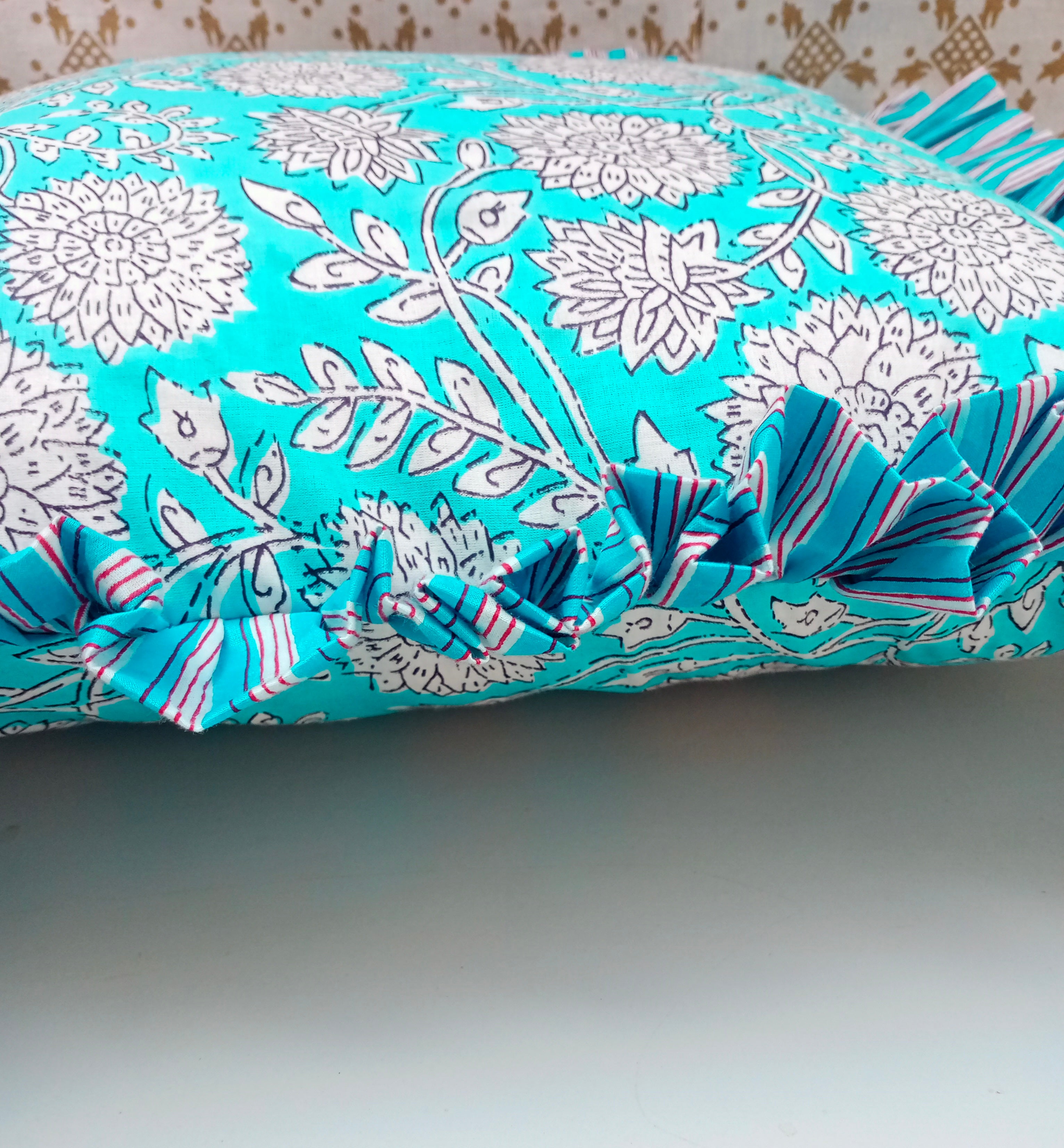 Indian Hand Block Cotton Cushion Cover 16" X 16" Inch