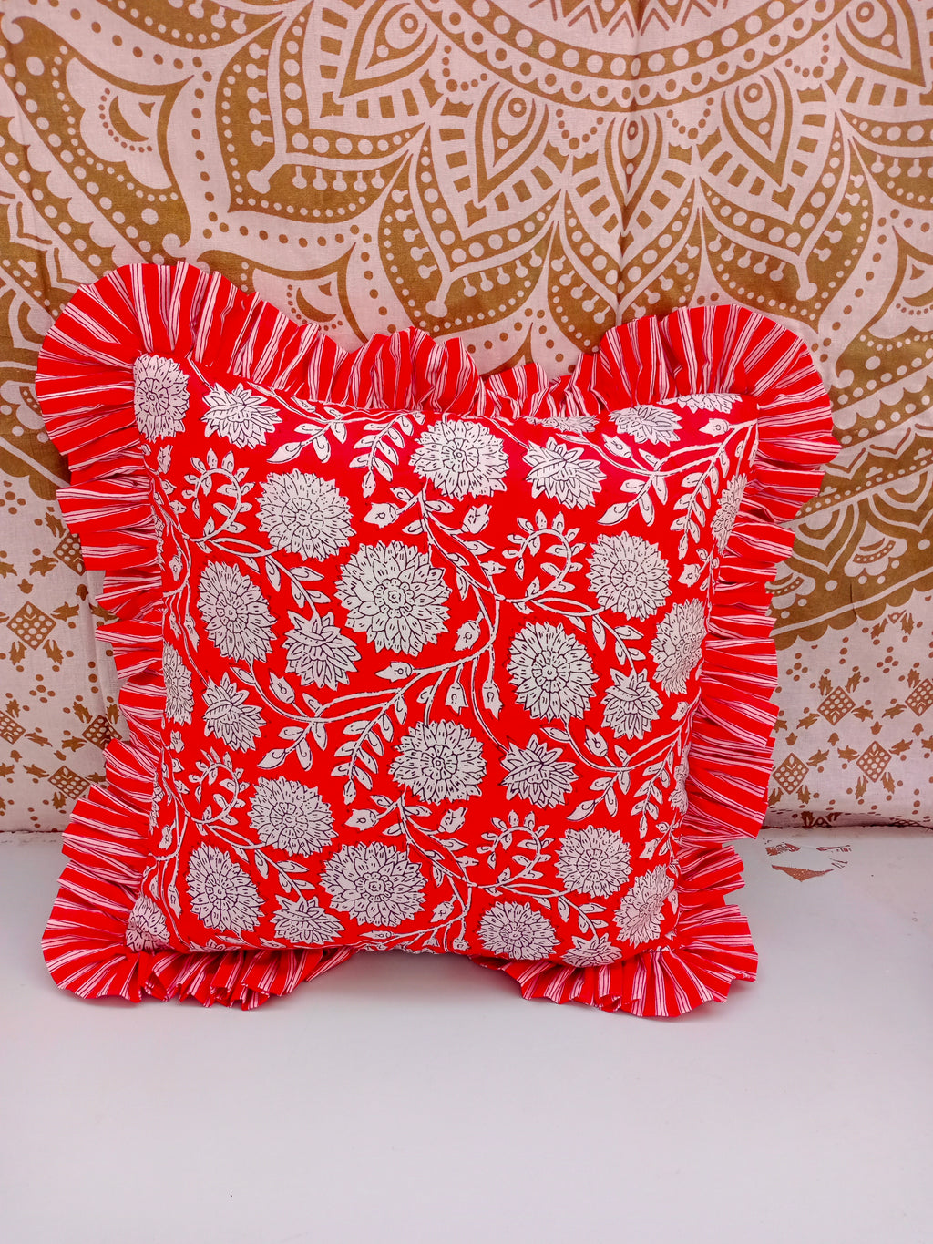 Indian Hand Block Cotton Cushion Cover 16" X 16" Inch Pillow Cover