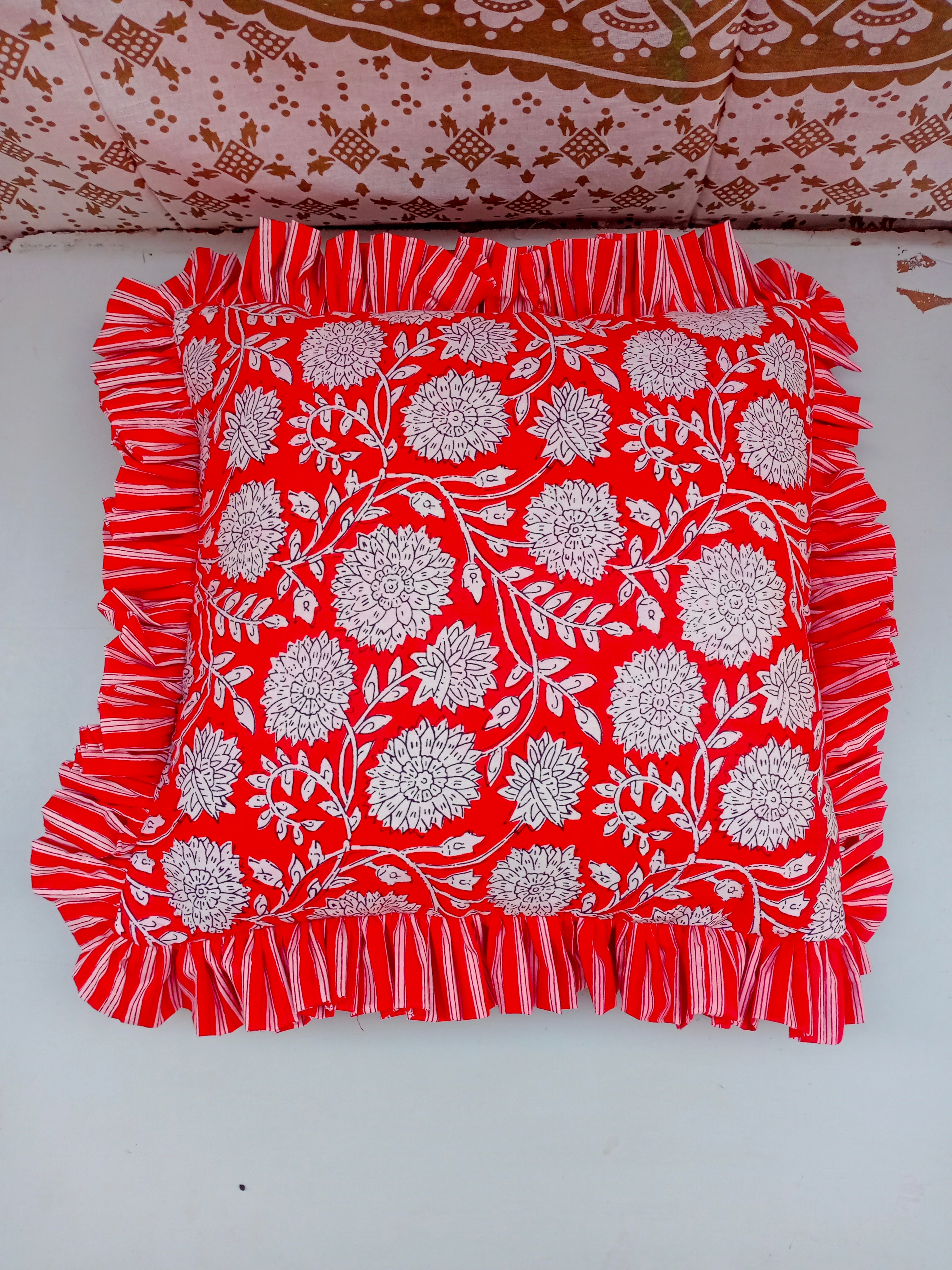 Indian Hand Block Cotton Cushion Cover 16" X 16" Inch Pillow Cover