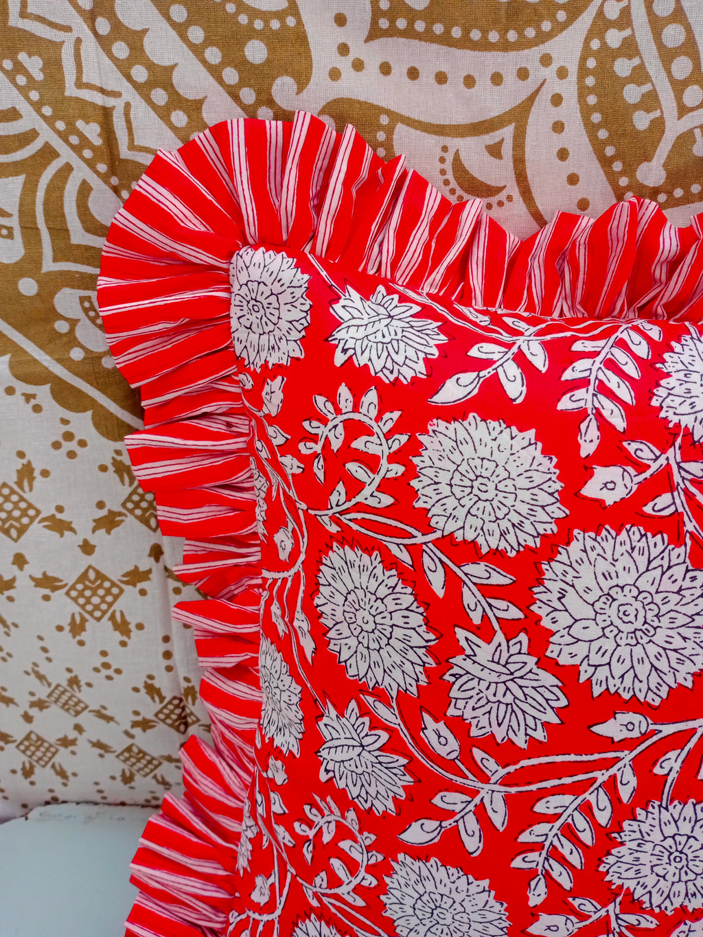 Indian Hand Block Cotton Cushion Cover 16" X 16" Inch Pillow Cover