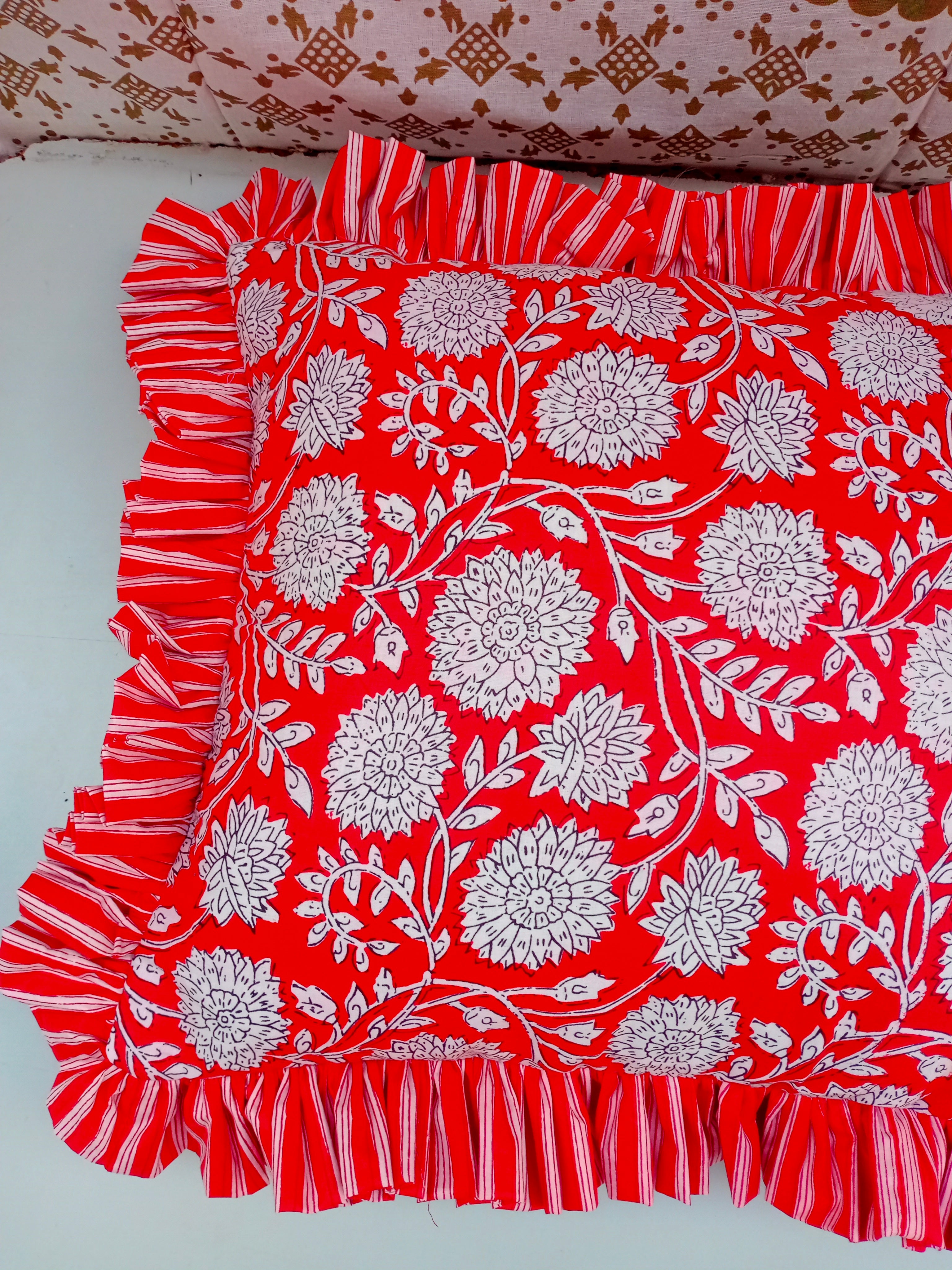 Indian Hand Block Cotton Cushion Cover 16" X 16" Inch Pillow Cover