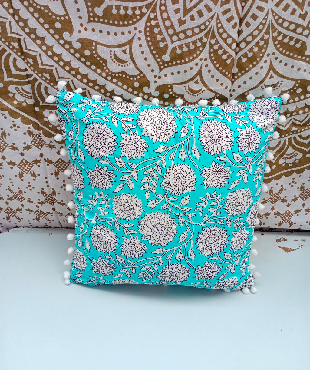 Indian Hand Block Cotton Cushion Cover 16" X 16" Inch Pillow Cover