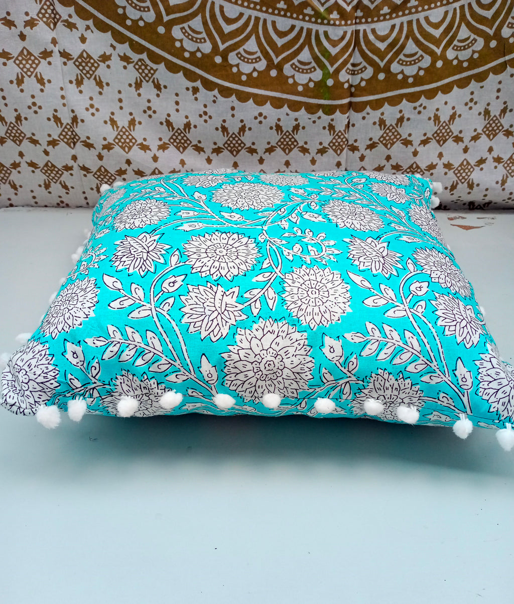 Indian Hand Block Cotton Cushion Cover 16" X 16" Inch Pillow Cover