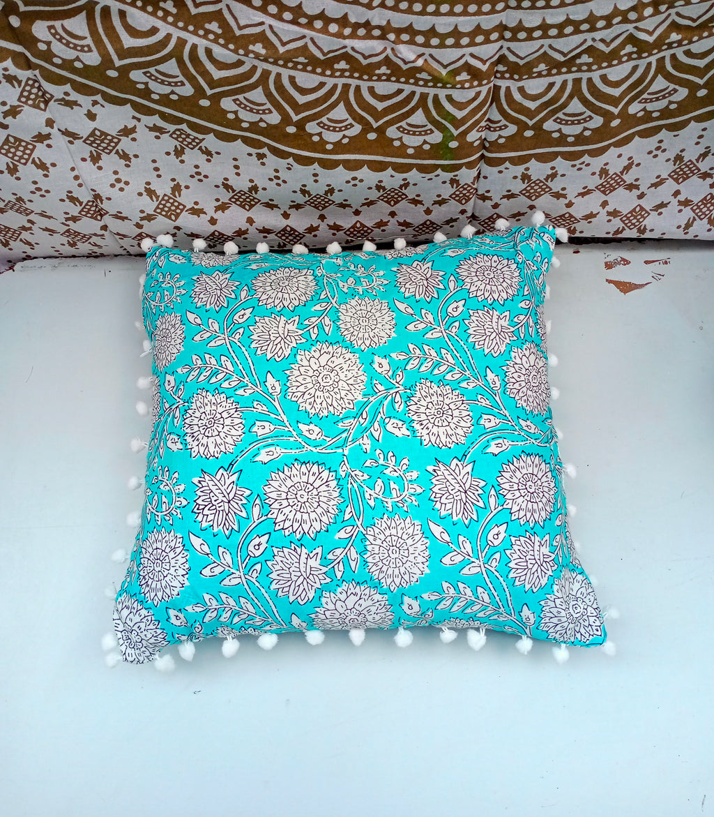 Indian Hand Block Cotton Cushion Cover 16" X 16" Inch Pillow Cover
