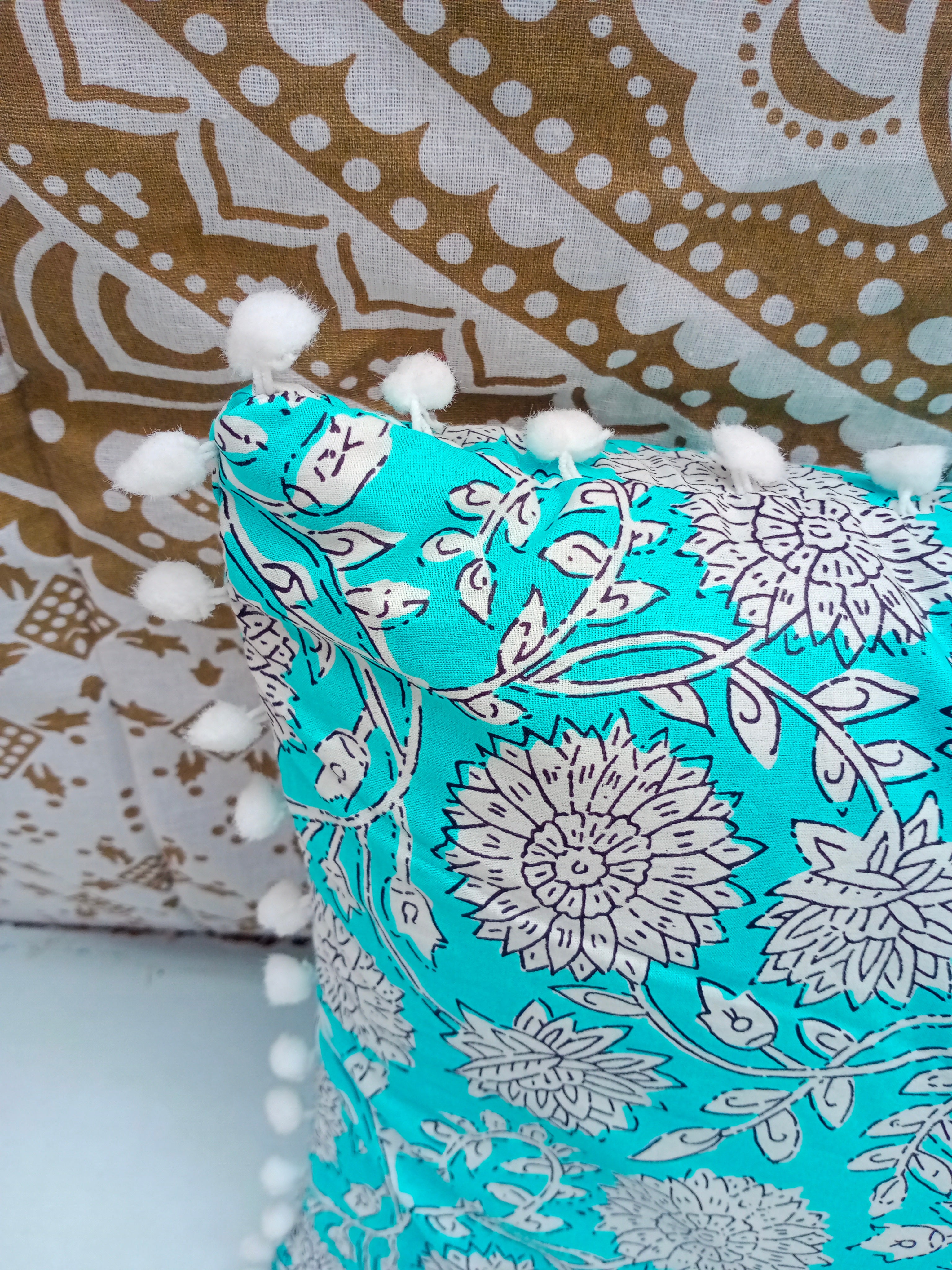 Indian Hand Block Cotton Cushion Cover 16" X 16" Inch Pillow Cover