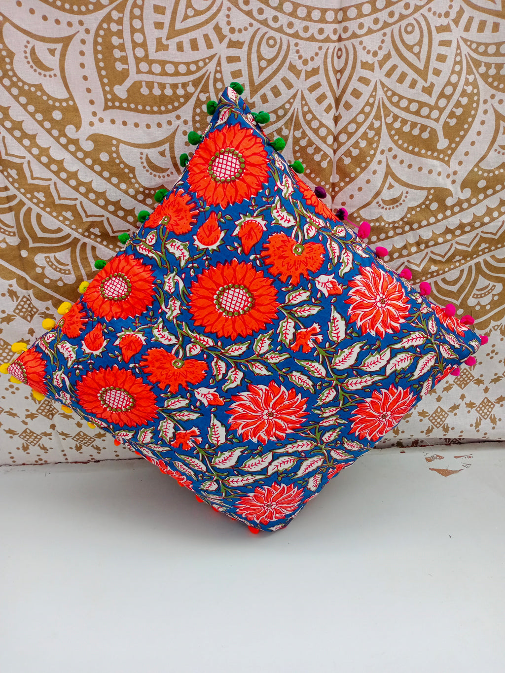 Indian Hand Block Decorative Hand Made Cotton Throw/Pillow Cushion Covers (16 X 16 Inches)