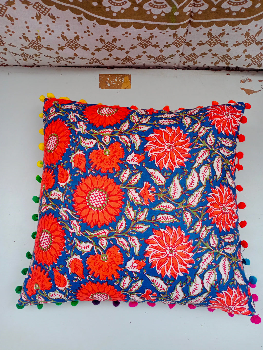 Indian Hand Block Decorative Hand Made Cotton Throw/Pillow Cushion Covers (16 X 16 Inches)