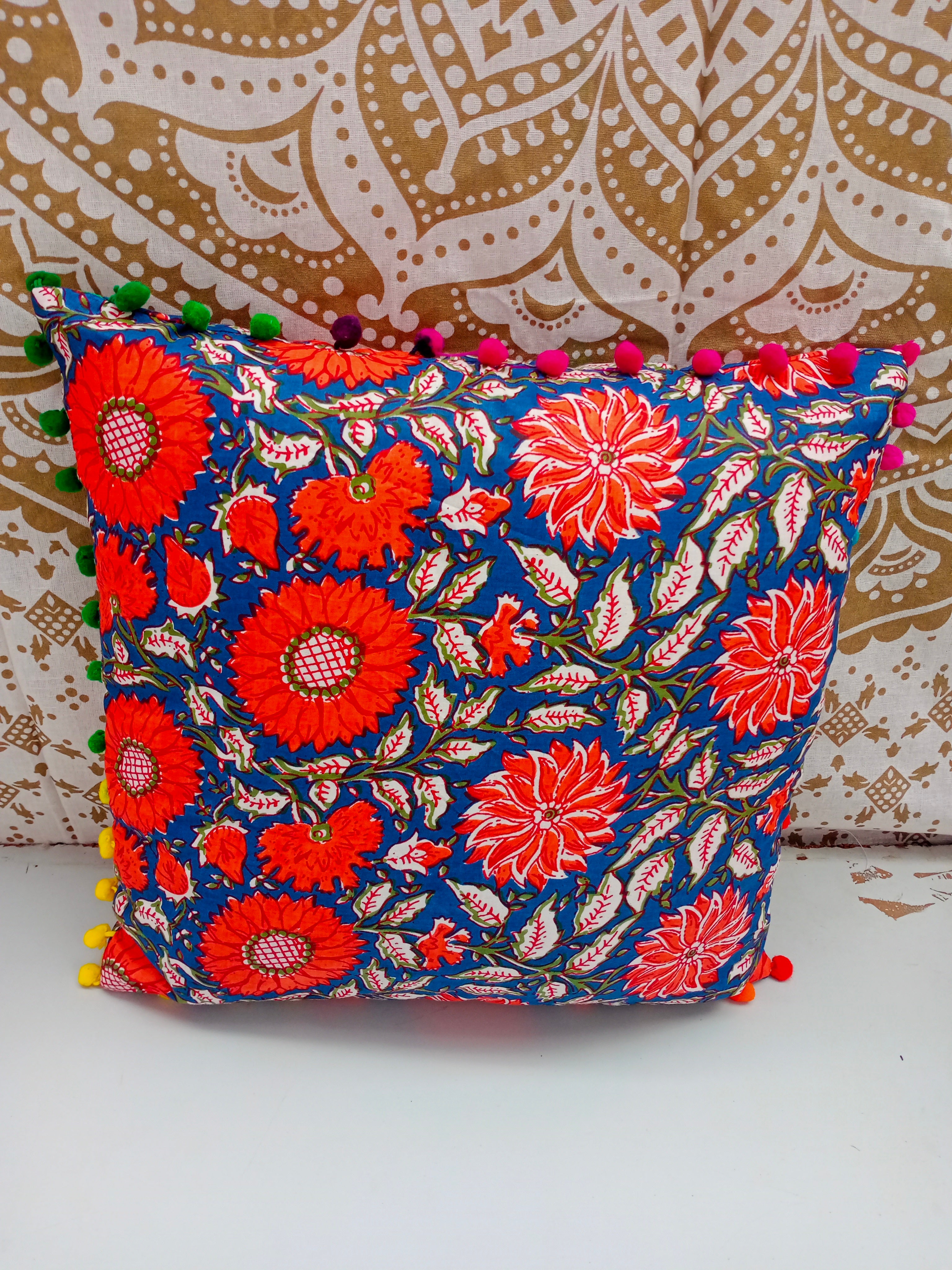 Indian Hand Block Decorative Hand Made Cotton Throw/Pillow Cushion Covers (16 X 16 Inches)