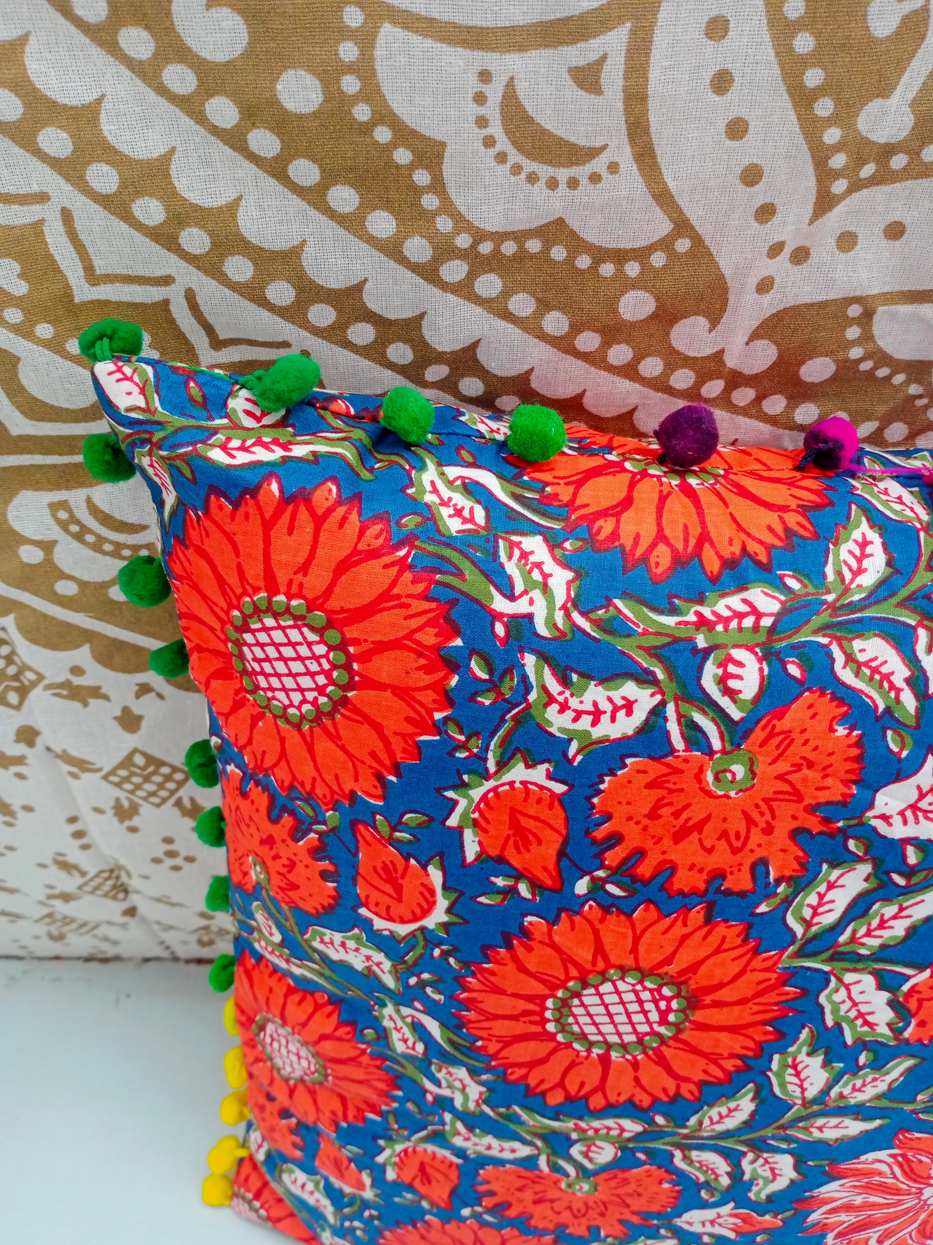 Indian Hand Block Decorative Hand Made Cotton Throw/Pillow Cushion Covers (16 X 16 Inches)