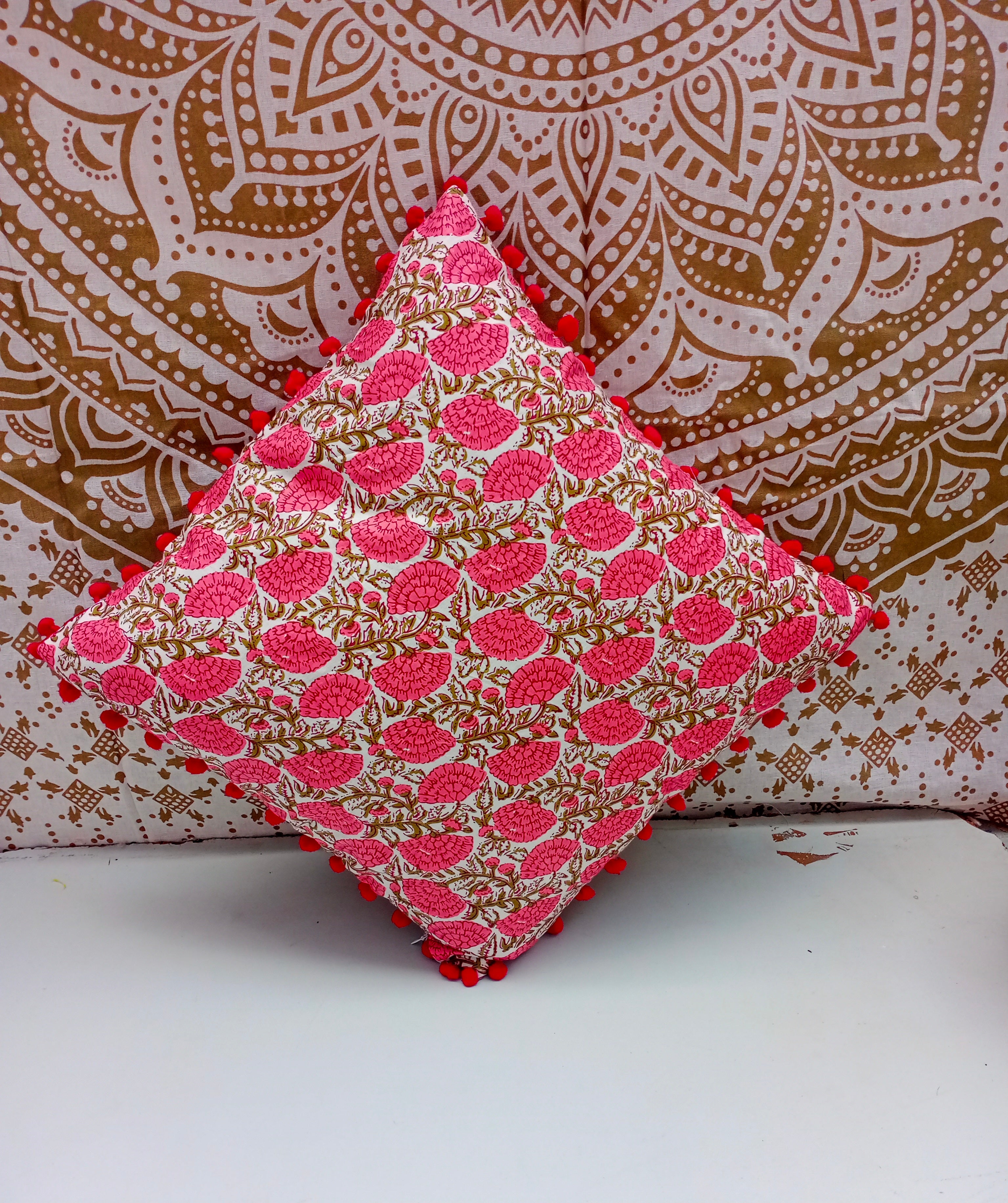 Indian Hand Block Decorative Hand Made Cotton Cushion Covers (16 X 16 Inches)
