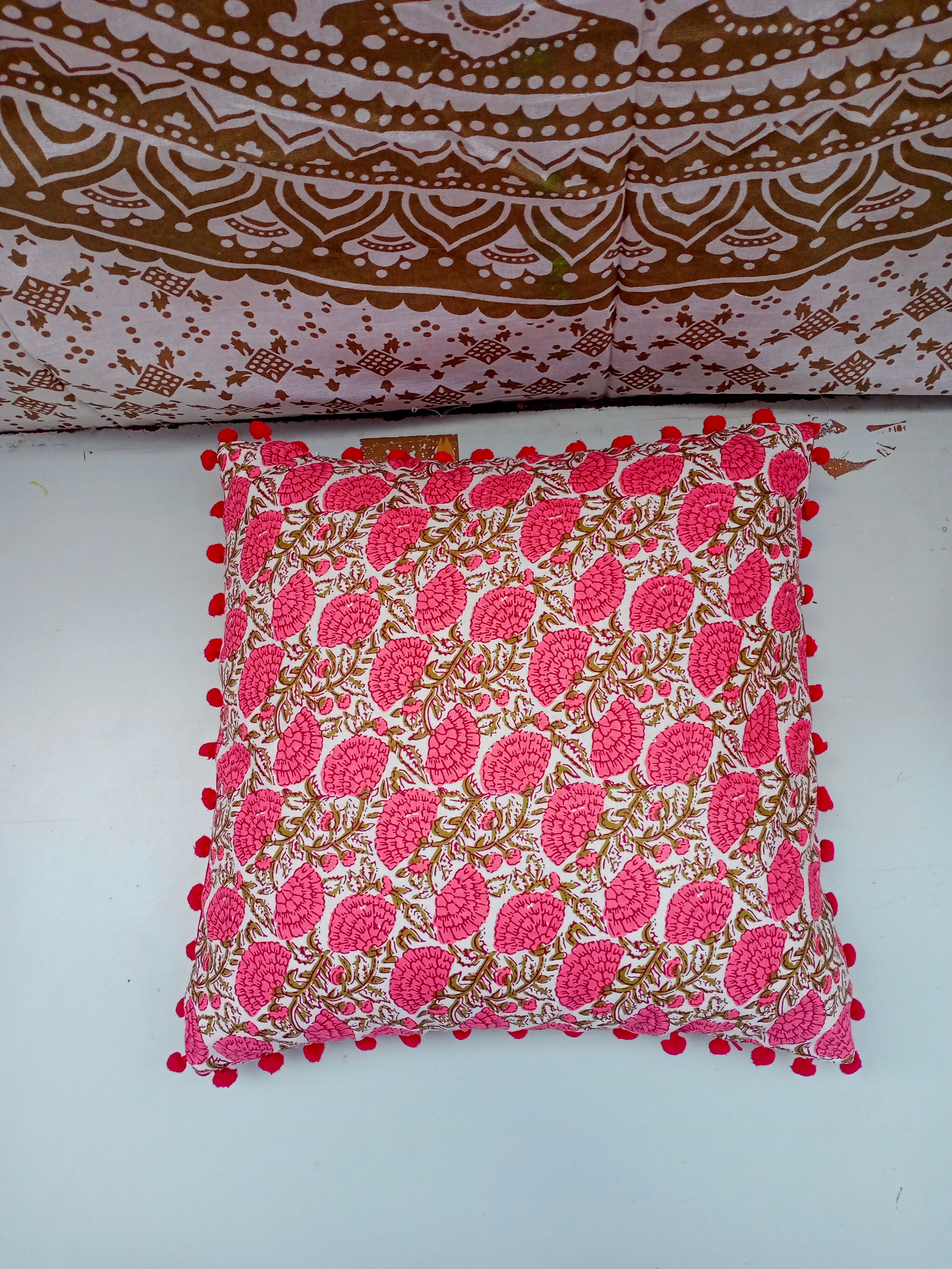 Indian Hand Block Decorative Hand Made Cotton Cushion Covers (16 X 16 Inches)