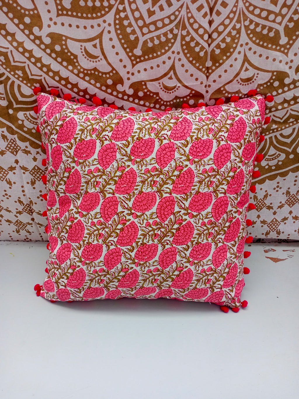 Indian Hand Block Decorative Hand Made Cotton Cushion Covers (16 X 16 Inches)