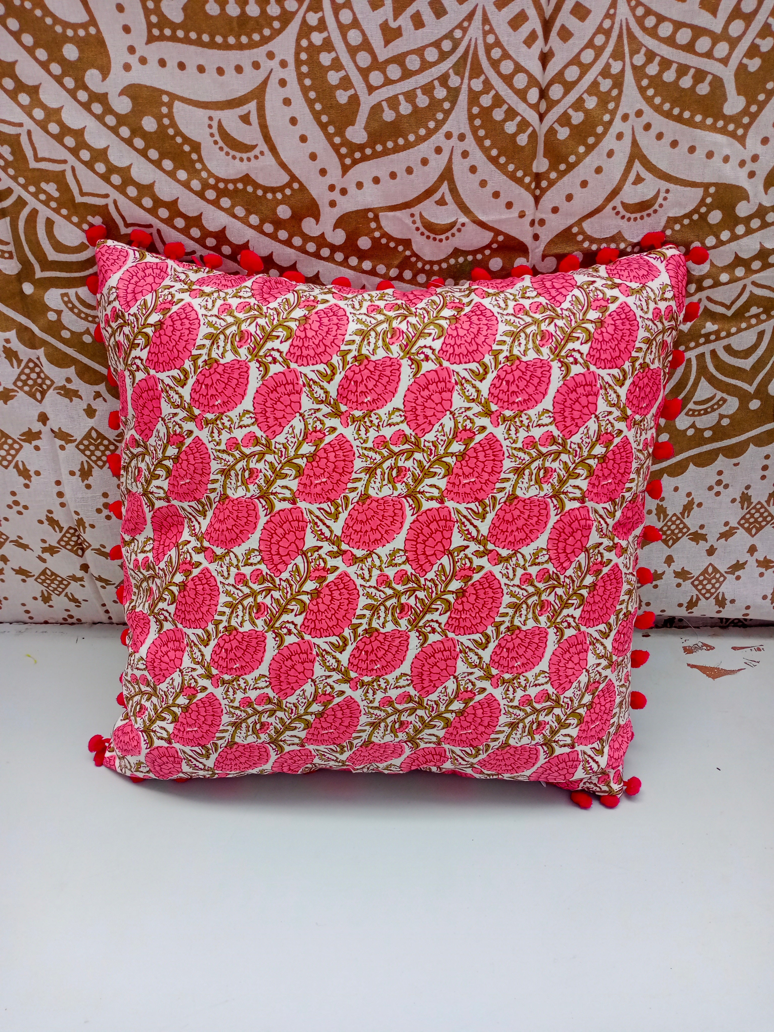 Indian Hand Block Decorative Hand Made Cotton Cushion Covers (16 X 16 Inches)