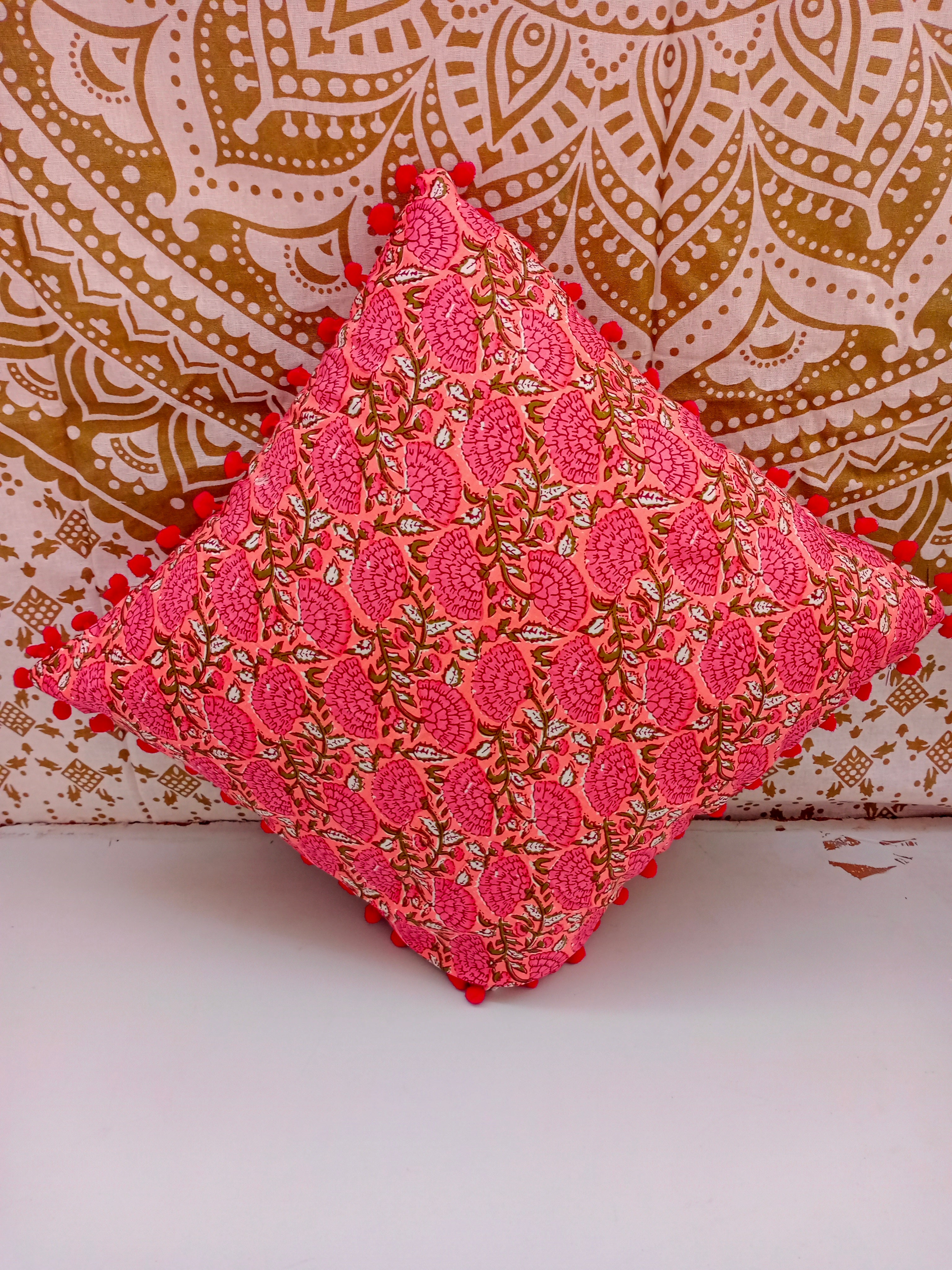 Indian Hand Block Decorative Cotton Cushion Covers (16 X 16 Inches)