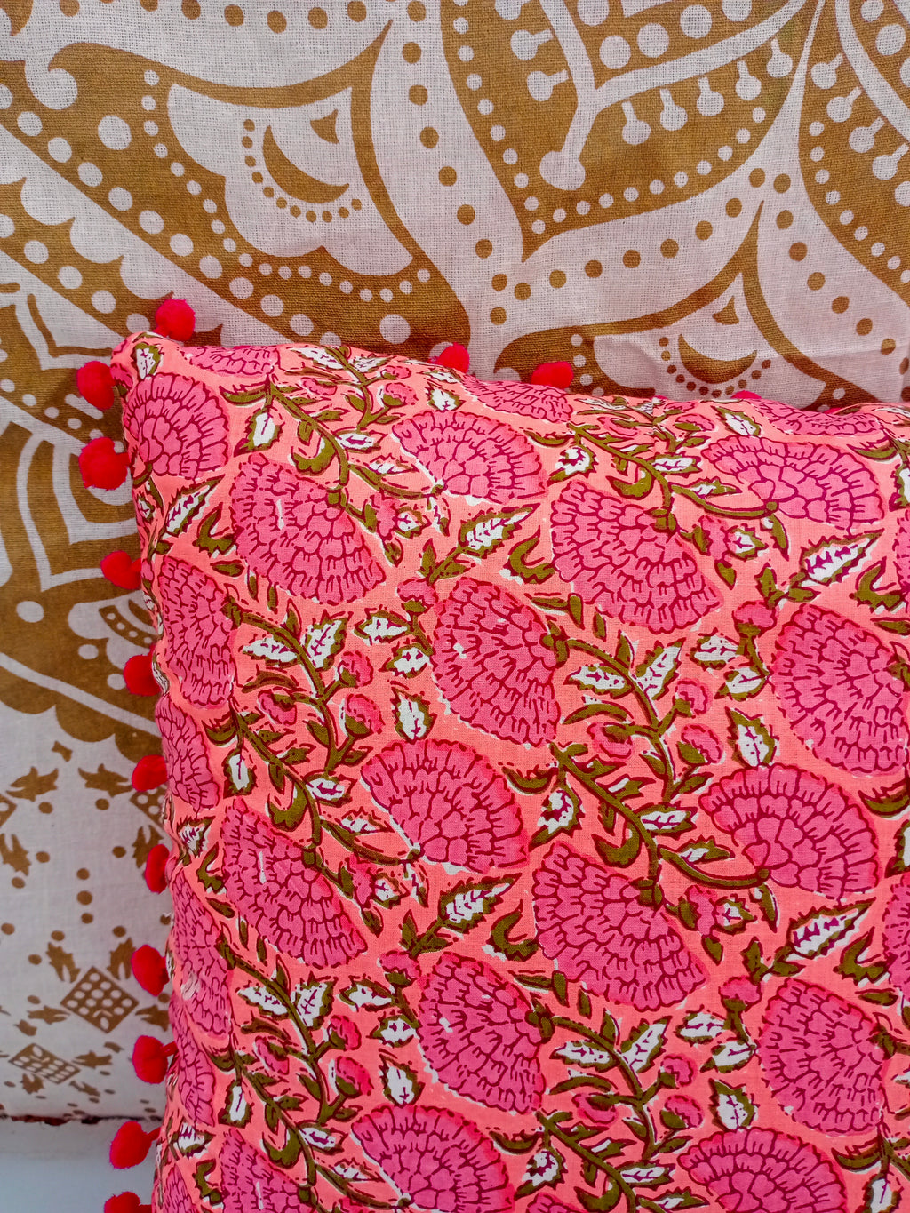 Indian Hand Block Decorative Cotton Cushion Covers (16 X 16 Inches)