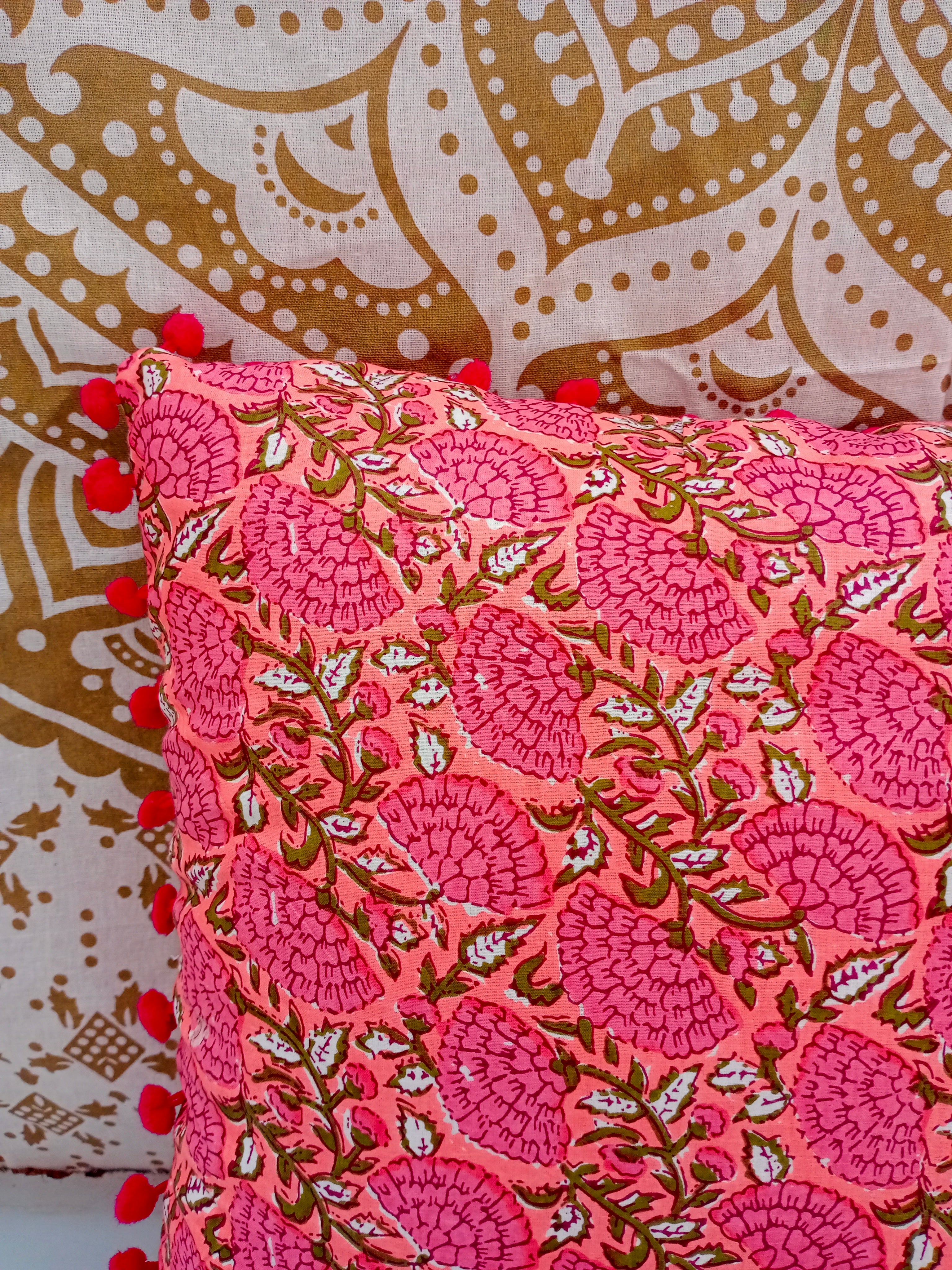 Indian Hand Block Decorative Cotton Cushion Covers (16 X 16 Inches)
