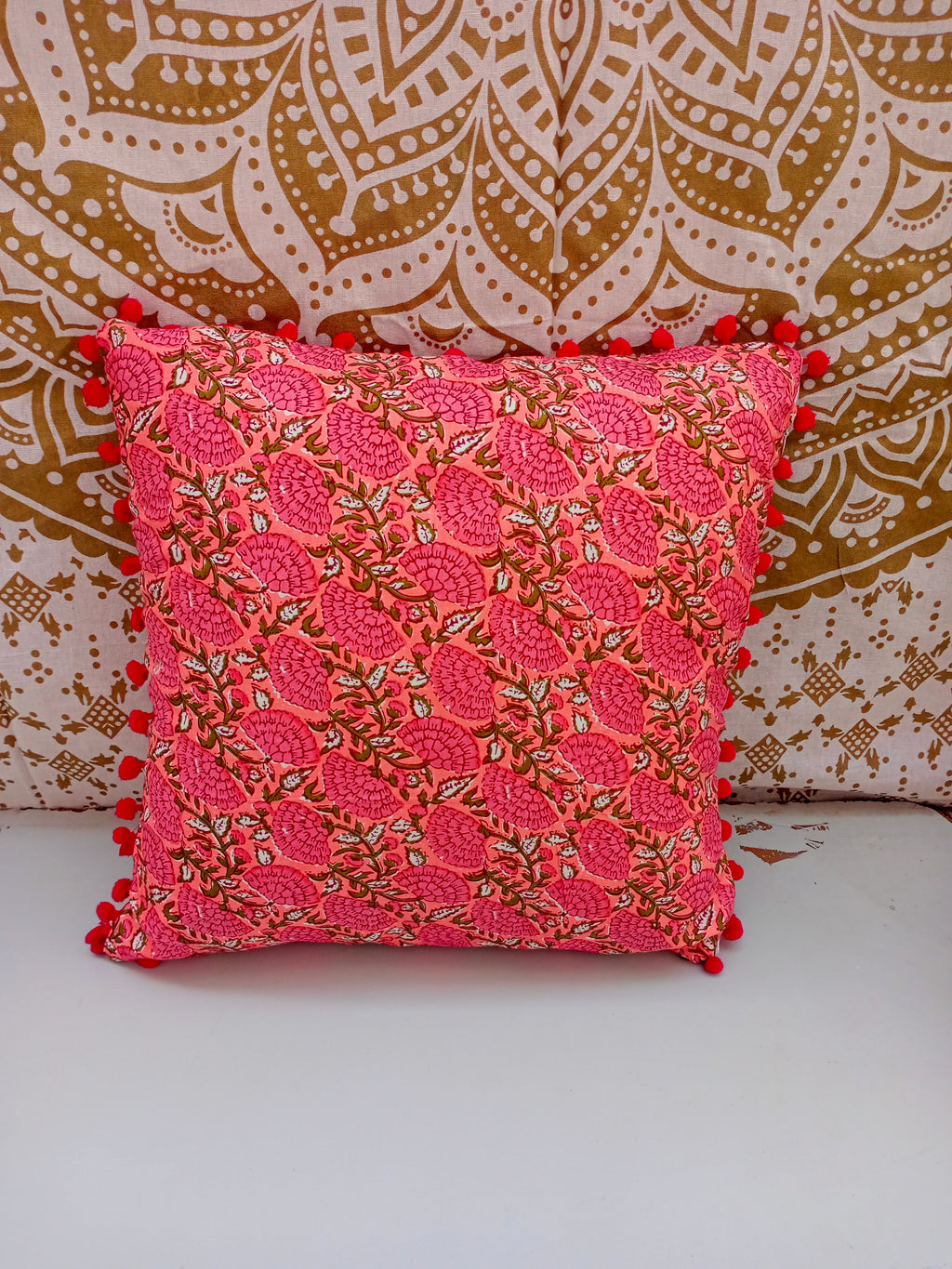 Indian Hand Block Decorative Cotton Cushion Covers (16 X 16 Inches)
