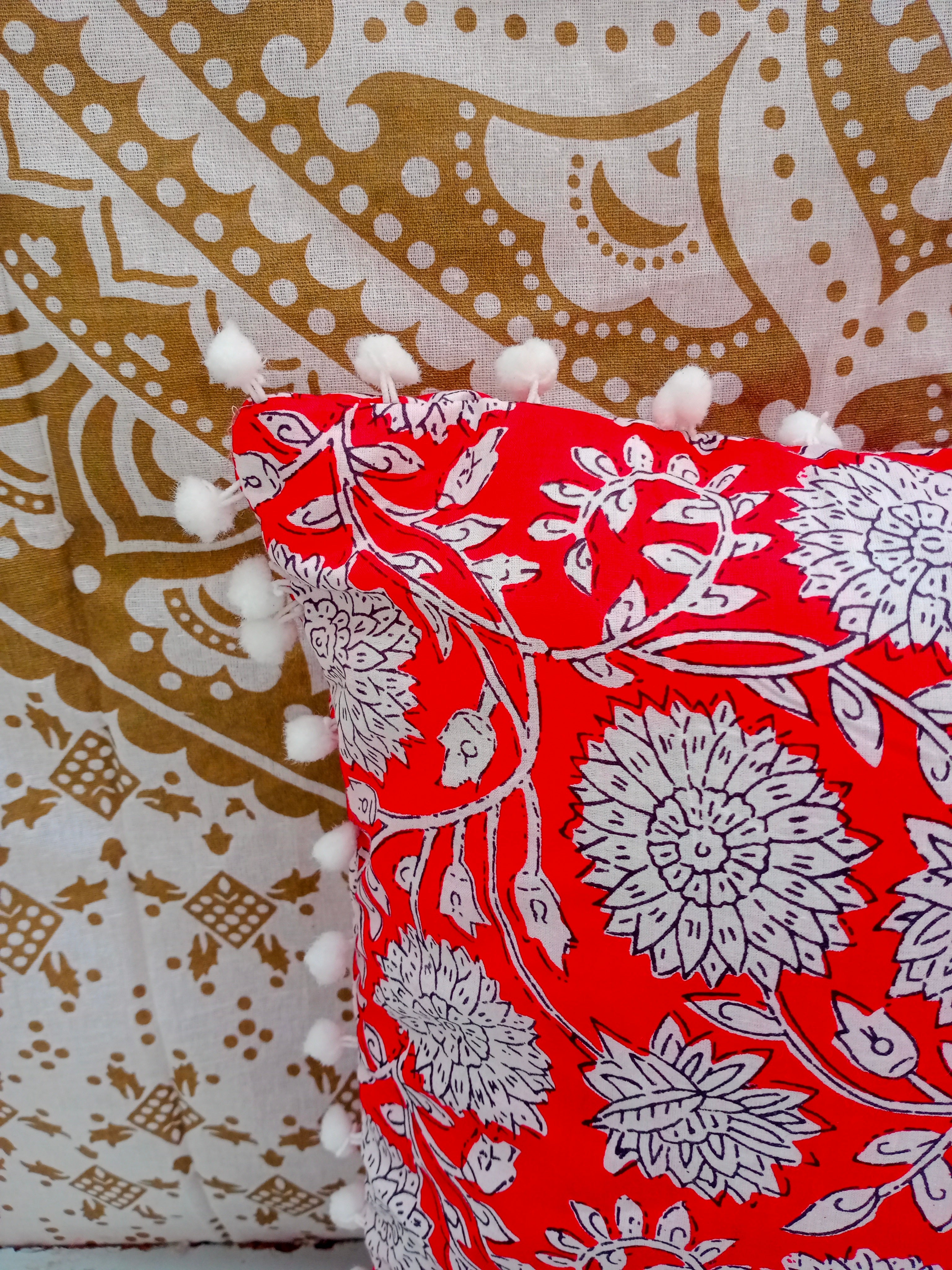 Indian Hand Block Decorative Cushion Cover Cotton Sofa Decorative Cushion Pillow Cover Cushion Case