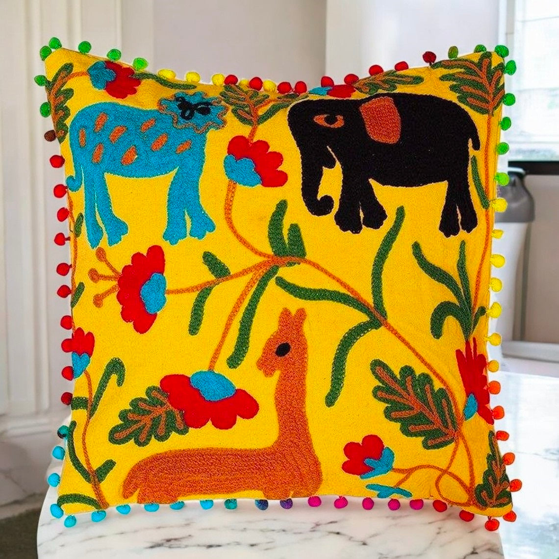 Handmade Embroidered Suzani Pillow Cover 16x16 Inch Cushion Covers