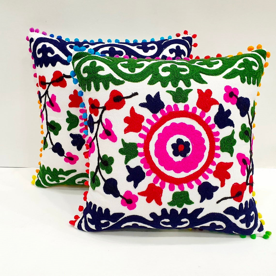 Embroidered Cushion Cover Cotton Sofa Decorative Cushion Pillow Cover Cushion Case 16" X 16" Inch