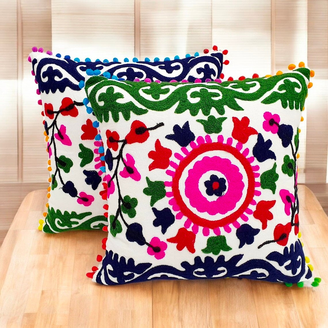 Embroidered Cushion Cover Cotton Sofa Decorative Cushion Pillow Cover Cushion Case 16" X 16" Inch