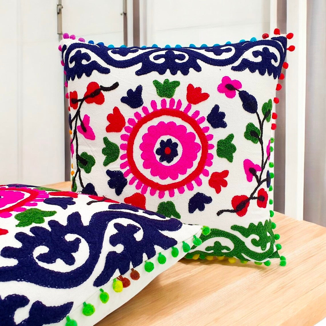 Embroidered Cushion Cover Cotton Sofa Decorative Cushion Pillow Cover Cushion Case 16" X 16" Inch
