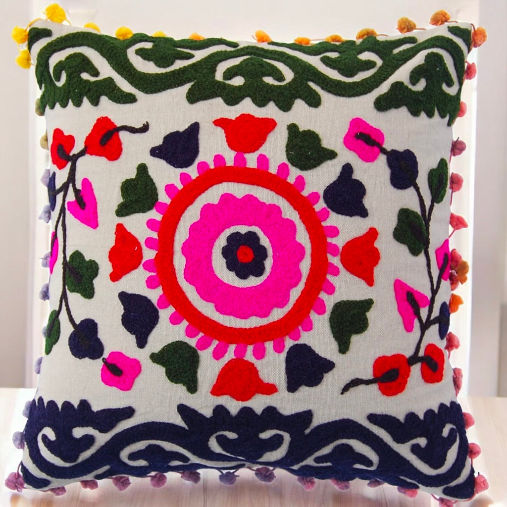 Embroidered Cushion Cover Cotton Sofa Decorative Cushion Pillow Cover Cushion Case 16" X 16" Inch