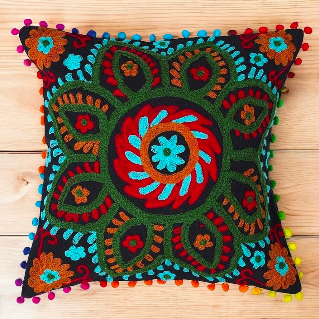 Embroidered Handmade Cushion Cover Cotton Sofa Decorative Cushion Pillow Cover Cushion Case 16" X 16" Inch
