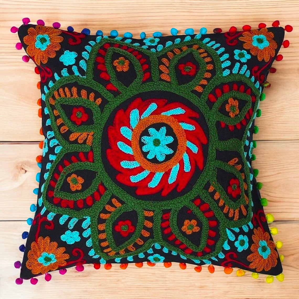 Embroidered Handmade Cushion Cover Cotton Sofa Decorative Cushion Pillow Cover Cushion Case 16" X 16" Inch