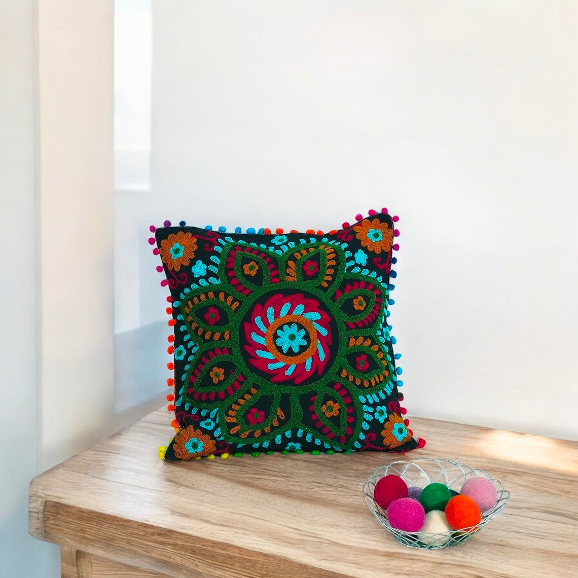 Embroidered Handmade Cushion Cover Cotton Sofa Decorative Cushion Pillow Cover Cushion Case 16" X 16" Inch