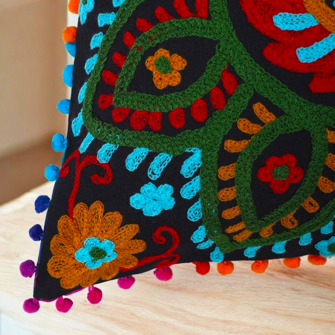 Embroidered Handmade Cushion Cover Cotton Sofa Decorative Cushion Pillow Cover Cushion Case 16" X 16" Inch