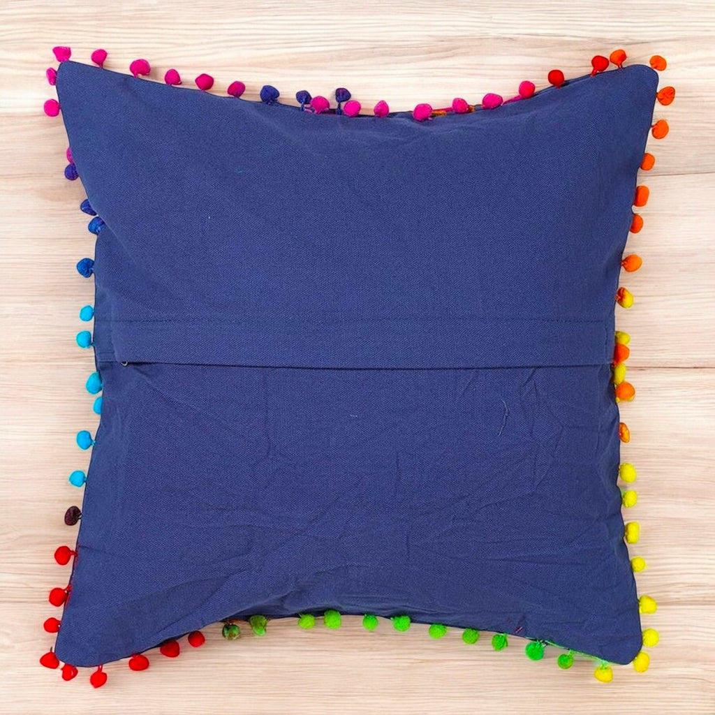 Embroidered Handmade Cotton Cushion Cover 16" X 16" Inch