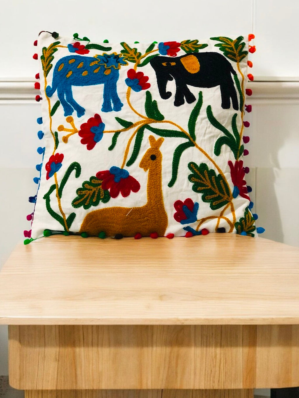 Embroidered Handmade Cotton Cushion Cover 16" X 16" Inch Pillow Cover