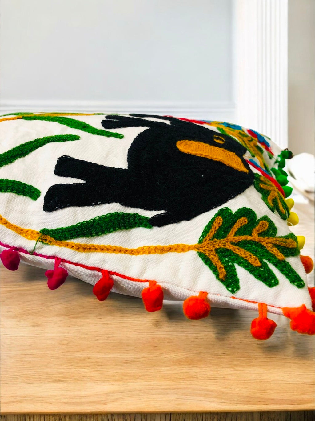 Embroidered Handmade Cotton Cushion Cover 16" X 16" Inch Pillow Cover