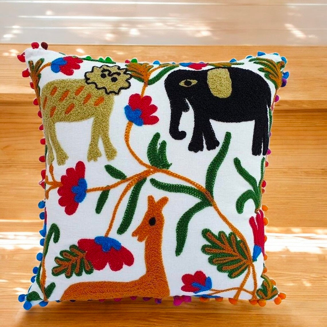 Embroidered Handmade Cotton Cushion Cover 16" X 16" Inch Pillow Cover
