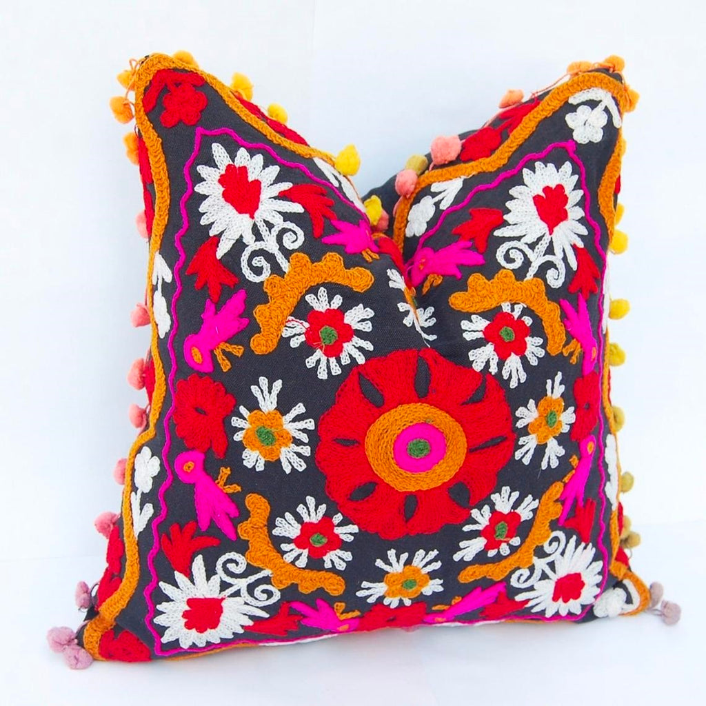 Embroidered Cotton Cushion Cover 16" X 16" Inch Pillow Cover