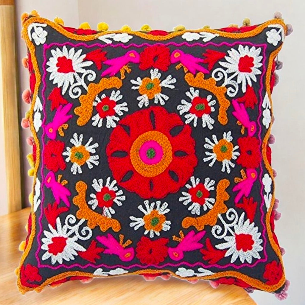 Embroidered Cotton Cushion Cover 16" X 16" Inch Pillow Cover