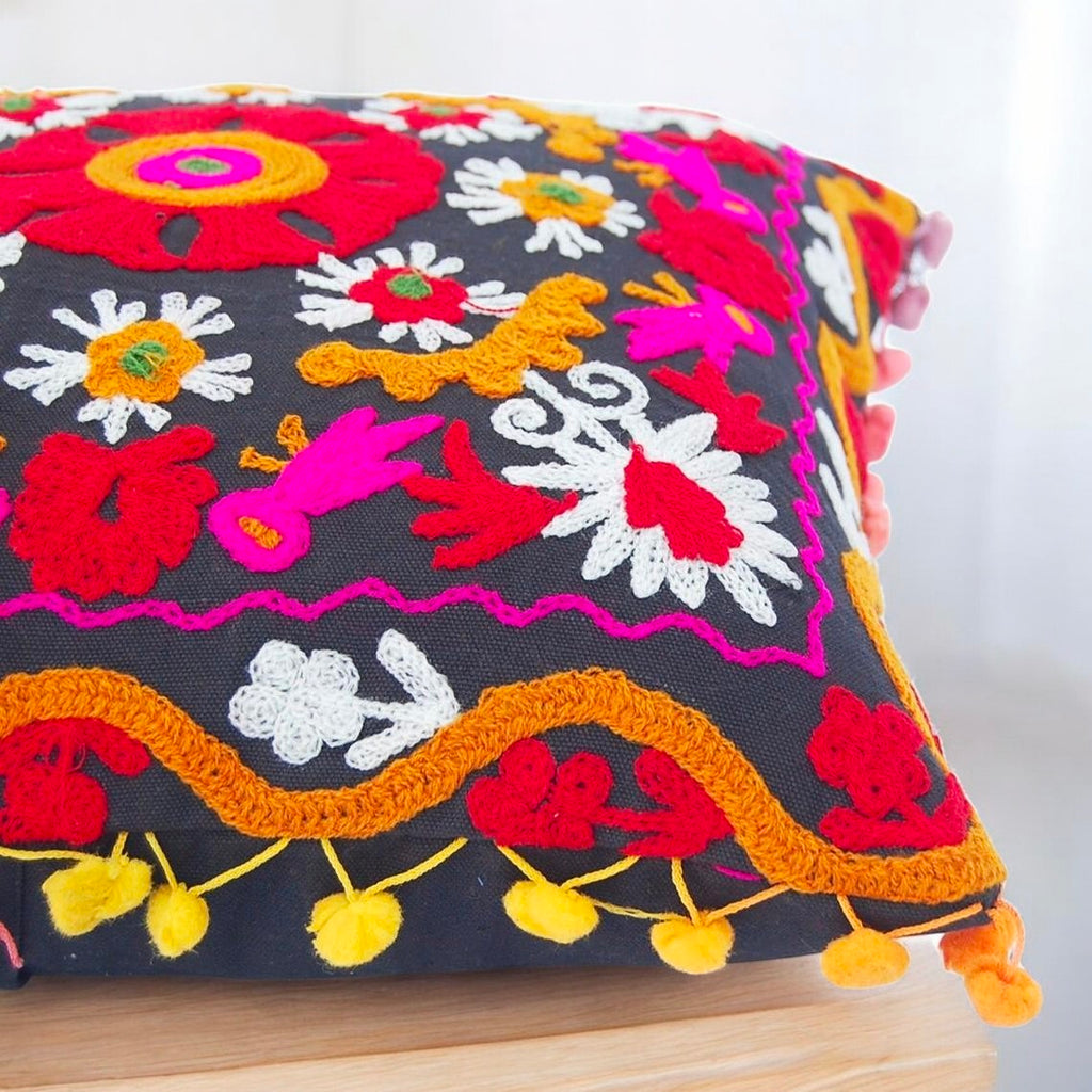 Embroidered Cotton Cushion Cover 16" X 16" Inch Pillow Cover