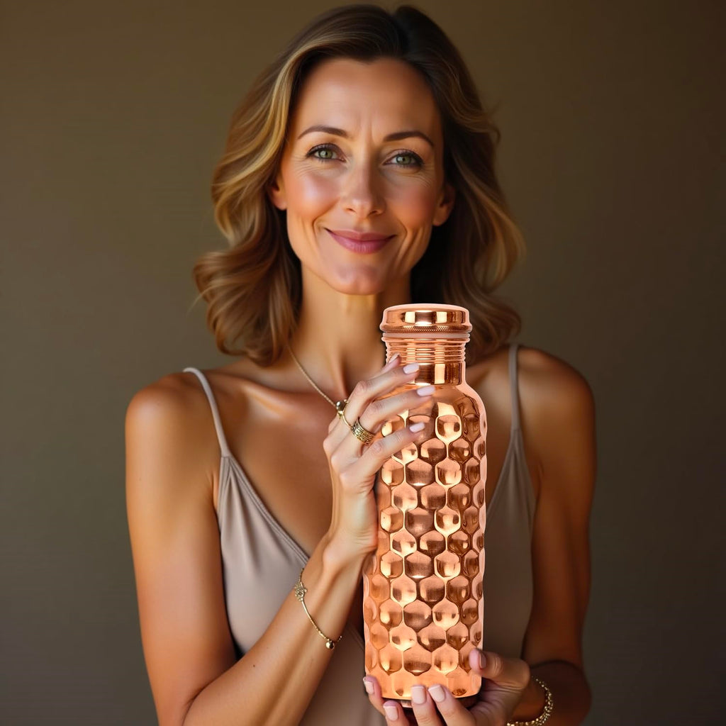Copper Bottle 100% Pure Copper BPA-Free Water Bottle | Copper-Infused Water | Leak Proof | Office Use | Boosts Immunity | Supports Digestive & Liver Health | Ayurveda Inspired
