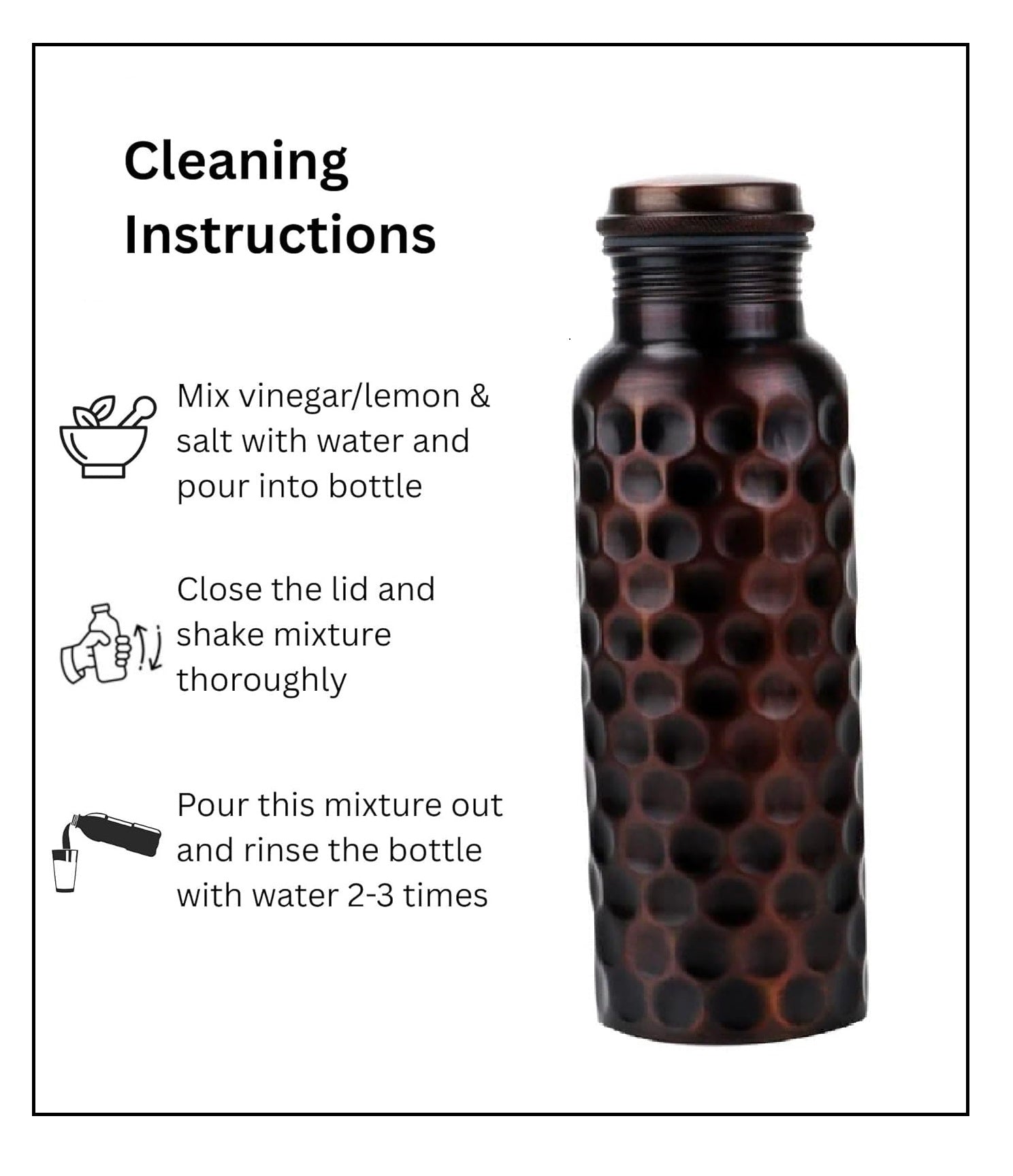 Pure Copper Water Bottle for Drinking Water, 34 Oz Hammered Finish