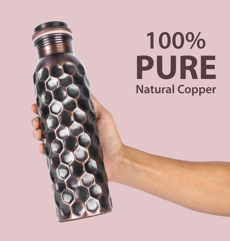 Pure Copper Water Bottle for Drinking Water, 34 Oz Hammered Finish