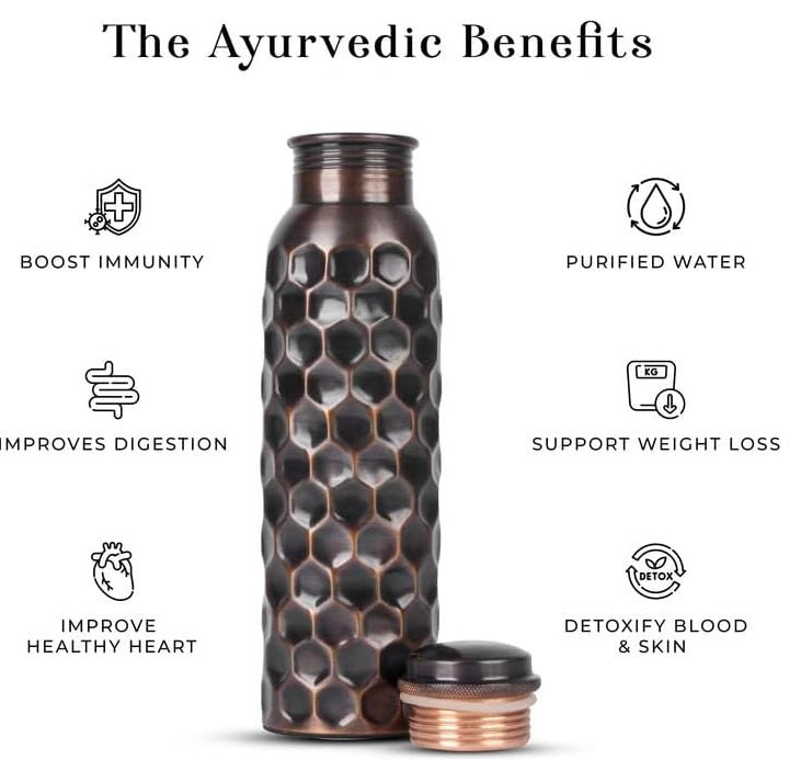 Pure Copper Water Bottle for Drinking Water, 34 Oz Hammered Finish