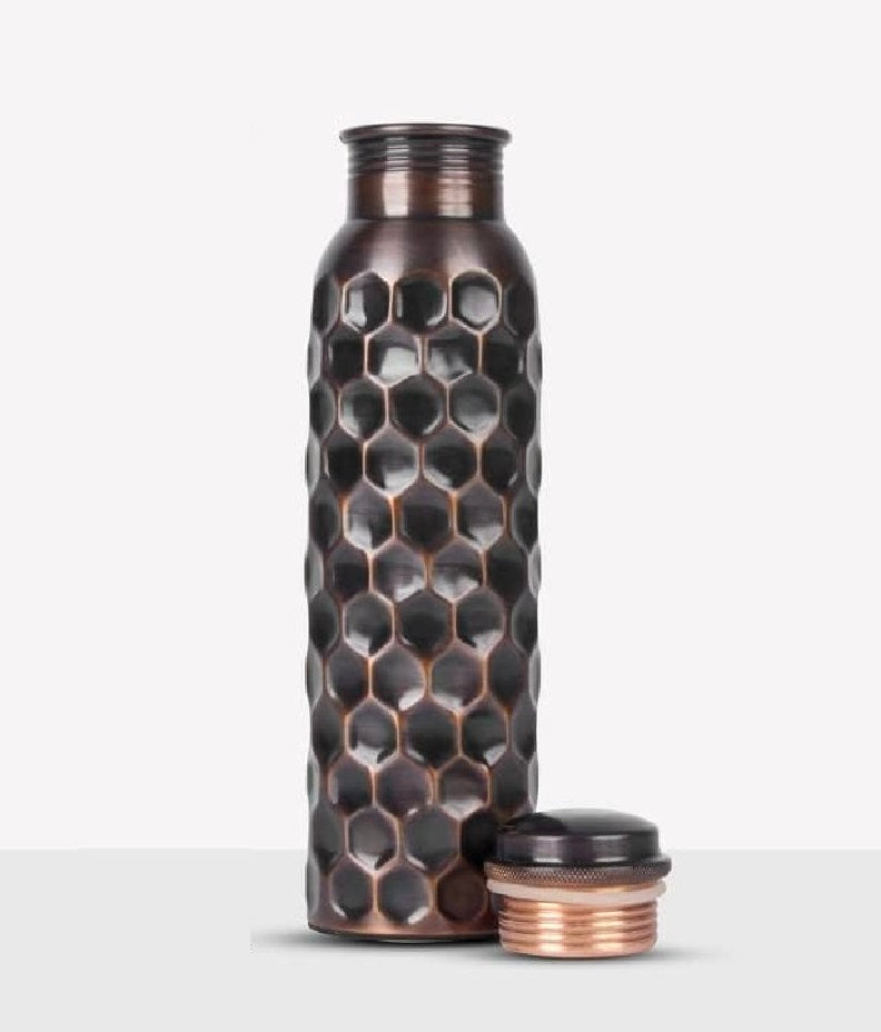 Pure Copper Water Bottle for Drinking Water, 34 Oz Hammered Finish