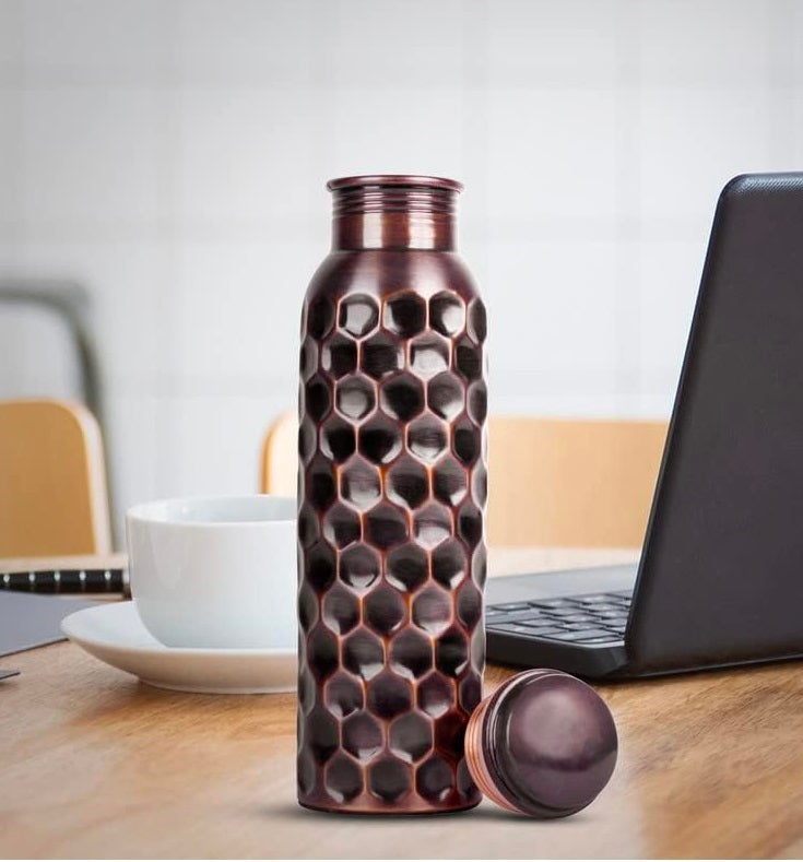 Pure Copper Water Bottle for Drinking Water, 34 Oz Hammered Finish