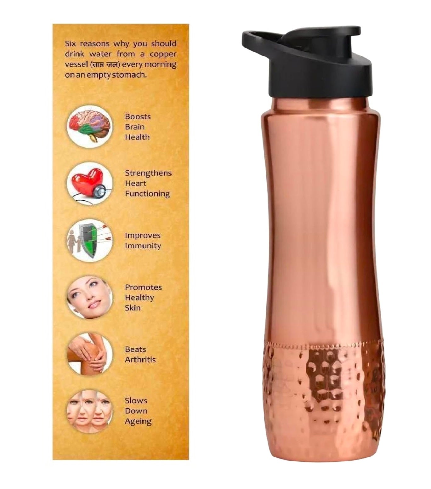 Luxury Pure Copper Water Bottle for Drinking Water, 34 Oz